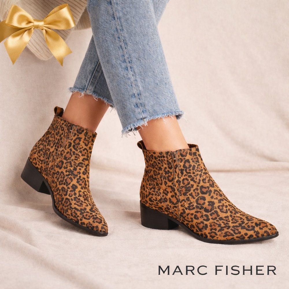 Marc Fisher Leopard Suede Ankle Boots Size 8M